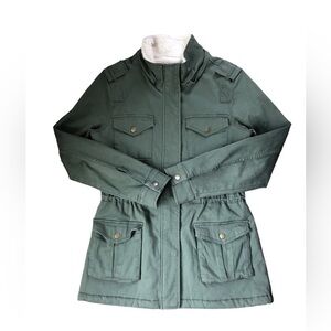 Market & Spruce Olive Chore Cargo Utility Sherpa Lined Jacket Coat Sz S